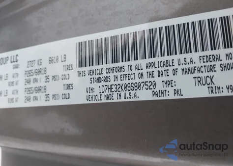 2009 Dodge Dakota Bighorn/Lonestar из США, поврежденный, VIN 1D7HE32K09S807520